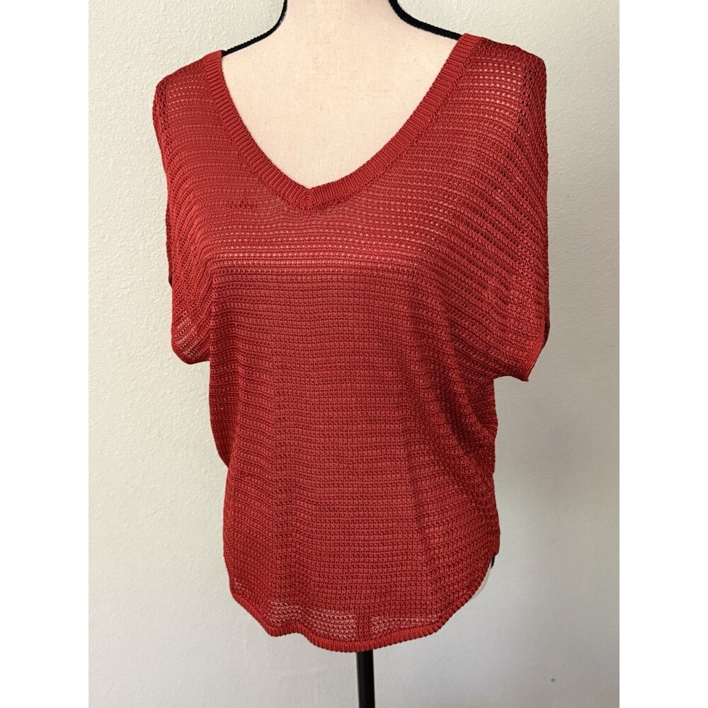 White House Black Market Double V Dolman Short Sleeve Textured Woven Blouse S